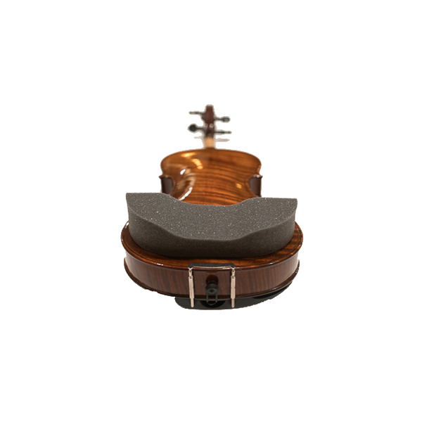 A violin with a brown leather case on top of it.