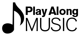 A black and white logo for play along music.